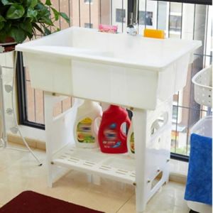 &Eacute;vier &agrave; Linge Autoportant avec Robinet, &Eacute;vier Utilitaire en Plastique avec Bac &agrave; Laver Et &Eacute;gouttoir en Acier Inoxydable, pour Buanderie, Garage, sous-Sol, Jardin (delicate life furniture, neuf)