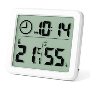 Newaner Mini Thermometre Interieur Numérique, Hygrometre Portable Professionnel à Grand Écran avec Horloge, Thermomètre Blanc Précis, Hygromètrepour la Maison, Chambre de Bébé, Bureau, Serre (Newaner-FR, neuf)