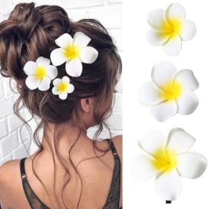 Lot de 3 pinces à cheveux en forme de fleur hawaïenne - Accessoires à cheveux en mousse de plumeria pour femme - Décorations de fête tropicale hawaïenne - Tenue de vacances à la plage, à la piscine (cuhair, neuf)