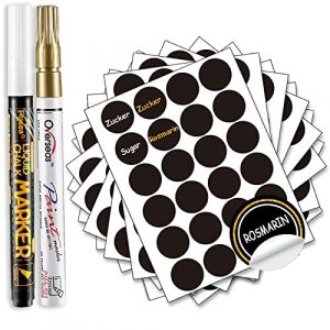DZSEE Étiquette Autocollantes Noir(4cm Ø)228pcs, Étiquettes pour Bocaux Réutilisable, Étiquette pour Bocaux en Verre, Étiquette craie, Étiquettes confiture, Bocaux le parfait, Boite a Epices Cuisine (DZSEE, neuf)
