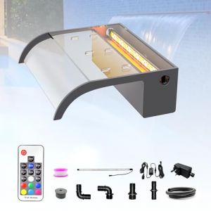 LONGRUN Kit de Cascade de 30cm pour Bassin, Lame de Cascade en Acrylique incurvée avec éclairage LED 7 Couleurs et Télécommande, Largeur 26cm (QIHANGDIANZI, neuf)