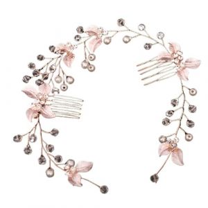 MOQLWBZH Diad&egrave;me De Mari&eacute;e 2 pi&egrave;ces Coiffure de mari&eacute;e Perle Feuille Peigne Bandeau Cheveux Accessoires for Femmes Bandeau Accessoires de Mariage Pince Cheveux Mariage(Rose Gold) (hehuanlele, neuf)