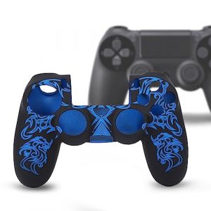 Coque pour Manette PS4, Coque en Silicone Souple Skin Grip Shell pour Manette Playstation 4 PS4 (Noir Et Bleu) (Bigking–EU, neuf)