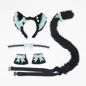 Serre-tête oreilles de chat queue de chat ornement mignon oreilles de chat ornement queue d'animal ensemble d'accessoires (YIli001, neuf)