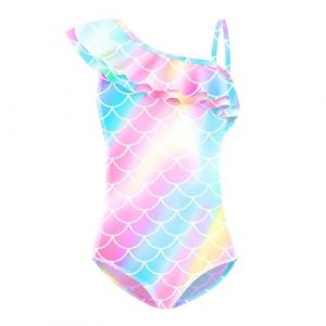 Lito Angels Maillot de Bain Fille Sir&egrave;ne Une Pi&egrave;ce avec Volants Costume de Natation pour Enfants, 5-6 Ans (Lito Angels FR, neuf)
