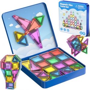burgmate Blocs Construction Magn&eacute;tiques, 60 Pi&egrave;ces Mini Tuiles Magnetique de Voyage avec &Eacute;tui en Fer, Jeux Aimant Magnetic Tiles Sensoriels et Cr&eacute;atifs &Eacute;ducatifs Cadeau Enfants 3 4 5 6 7 Ans (jinbear, neuf)