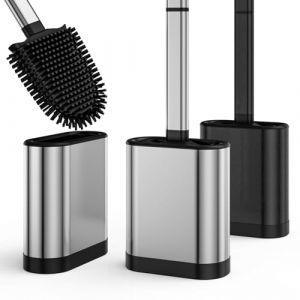 HOMEASY Brosse WC, Brosse Toilette Silicone avec Support Acier Inoxydable, Balais Toilette WC Silicone Suspendu, Long Manche pour Nettoyage Efficace Argent&eacute; (Hilicen, neuf)