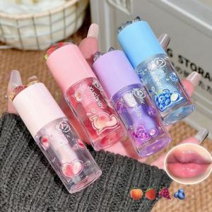 Baorder Lot de 4 flacons d'huile &agrave; l&egrave;vres hydratante avec gla&ccedil;age aux fruits, gloss &agrave; l&egrave;vres hydratant &agrave; saveur de fruit, baume &agrave; l&egrave;vres longue dur&eacute;e et kit de soin des l&egrave;vres pour filles (EARNGOLD, neuf)