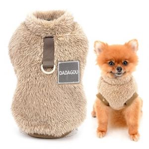SMALLLEE_LUCKY_STORE Pull en Polaire Sherpa pour Animal Domestique Col roulé Pull avec Anneau en D pour Petits Chiens Chats, Chiots Yorkshire Chihuahua vêtements Chauds, Marron, XL (smalllee, neuf)