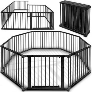 KIDUKU® Barrière de sécurité Parc bébé XXL 7,2 mètres, pliant, porte inclus, à 8 pièces, forme individuelle selon votre choix (Noir) (DWD-Company, neuf)