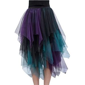 MERCIYD Jupe plissée en Tulle Asymétrique Tulle Jupe Courtes Jupes Midi Jupe d'été Goth Dentelle Robe Vintage Couleurs Variées (LIIOO, neuf)