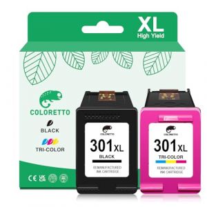 COLORETTO 301XL Cartouches d'encre Remanufacturées pour HP Cartouche 301 XL OfficeJet 2620 2622 2624 4630 4632 4634 Envy 4500 4502 4504 4507 5530 5532 DeskJet 2540 1010 1050 1510 2050 Noir et Couleur (COLORETTO-EU, neuf)