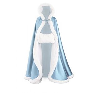 BEAUTELICATE Femme Cape &agrave; Capuche Longue Fausse Fourrure Manteau Poncho Avec Capuchon Vintage Chaude Pour Femme Mari&eacute;e Mariage De Hiver No&euml;l Halloween M&eacute;di&eacute;vale Carnaval Deguisement Powder Blue, 127cm (BEAUTELICATE-FR, neuf)