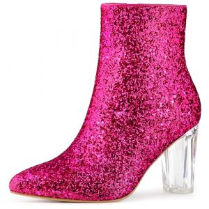 Allegra K Femme Bottines Paillet&eacute;es Talon Bloc Transparent Rose 38 (Weisser Berg, neuf)