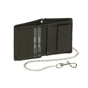 LEAS Petit Portefeuille pour Homme et Femme avec la cha&icirc;ne Chrome Format Portrait, Cuir v&eacute;ritable, Noir Chain-Series'' (LEAS, neuf)