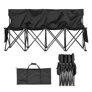 VEVOR Banc Pliant Portable &agrave; 4 Places, Banc de Camping Pliable avec Poches de Rangement et Sac de Transport, si&egrave;ge lat&eacute;ral l&eacute;ger avec Dossier pour Football, Baseball et &eacute;v&eacute;nements en Plein air, Noir (VEVOR Direct Store FR, neuf)