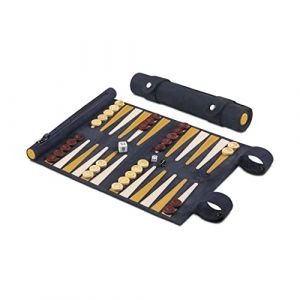 Melia Games Backgammon - Set de Voyage - Cuir Véritable - Pions en Buis Fait Main (Canarias) (Turquoise-Store, neuf)