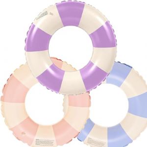 Anneau de Natation Gonflable Adulte, Anneau de Natation Bou&eacute;e de Piscine, Bou&eacute;e Gonflable R&eacute;tro Ray&eacute;e en PVC Bou&eacute;e Piscine, pour Les Vacances &agrave; la Plage et Les f&ecirc;tes de Piscine (Bleu + Rose + Violet) (JUBAORONG, neuf)