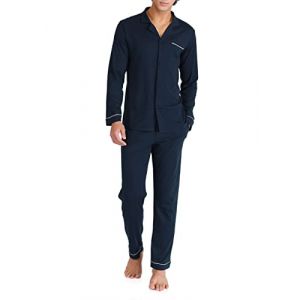 DAVID ARCHY Ensemble de Pyjama Homme Lot de 1 Haut et Pantalon Long en Coton Braguette Boutons Poches Ficelle,Bleu foncé,S (ZHE LUO INC, neuf)