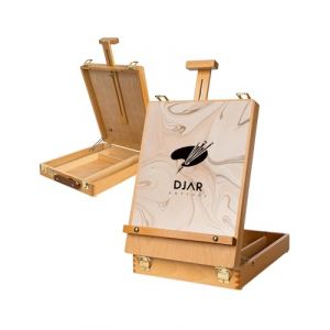 DJAR Chevalet de table pour peinture sur toile, en bois de hêtre massif, chevalet de table réglable, boîte à croquis de bureau, boîte de rangement pour fournitures artistiques pour adultes, artistes (Djar Arttool, neuf)