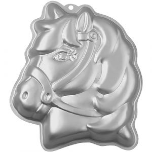 Wilton Moule &agrave; Tarte 3D Cheval - Moule &agrave; G&acirc;teau en Aluminium Forme Poney 3D, Id&eacute;al pour Anniversaire Enfant et F&ecirc;tes - 27,5 x 17 x 10 cm, Argent&eacute; (Baktotaal, neuf)