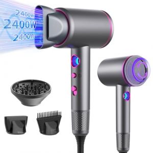 Unipampa Sèche-Cheveux Ionique, 2400W Seche Cheveux Professionnel, Sèche-cheveux Voyage, Hair Dryer Puissant 3 Températures/ 3 Vitesses, Seche Cheveux Boucle, Seche Cheveux Silencieux Con 3 annexe (IGALA MARKET S.R.L., neuf)