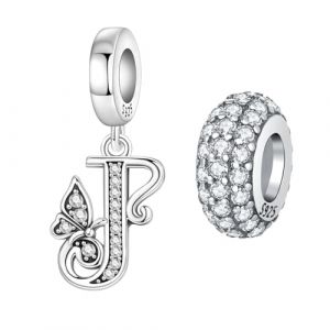 PANPOKI Lot de 2 breloques en forme de lettre de l'alphabet en argent pour bracelets, pendentifs, bijoux, bracelets europ&eacute;ens, bijoux, cadeau pour femme, Universal Kompatibilit&auml;t Charms (J-Suit) (PANPOKI, neuf)