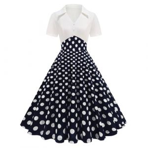 Robe Vintage Ann&eacute;Es 50 Pin Up Femme Imprim&eacute;E &agrave; Pois Mi Longue El&eacute;Gante Style 1950'S Audrey Hepburn Fronc&eacute; &agrave; Volants Robe Ann&eacute;E 60 Rockabilly Oversize l'ourlet Comfort (qiaoxiahe, neuf)