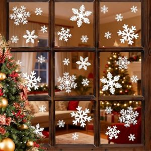 144 Pi&egrave;ce Stickers Noel Fenetre, D&eacute;corations de No&euml;l, Autocollants de Fen&ecirc;tre Flocon de Neige, Electrostatique Decoration Noel Fenetre, PVC Sapin Flocon de Neige Fenetre Noel, pour Magasin, Maison (VicFENG001, neuf)