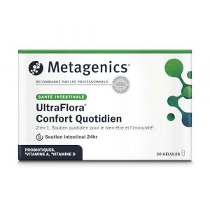 Metagenics UltraFlora Confort Quotidien - Probiotiques Flore Intestinale - Soutien Intestinal 24h - Avec Vitamine D et A - 30 gélules - 1 mois (Pattern EU, neuf)