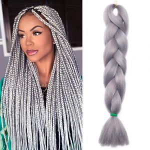 Benehair Meches pour Tresses Africaine 60cm Rajout Cheveux Tresse Jumbo Braids Meches Synthétique Long Easy Braids pour Crochet Twist Tressage(Gris, 100g) (fashion idol collection, neuf)