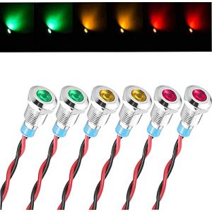 GUUZI 6pcs 220V-230V 8mm LED Panneau Pilote Dash Avertissement Voyant Lampe Pilote Dash Ampoules Directionnelles (Rouge/Jaune/Vert) (GUZI STORE, neuf)