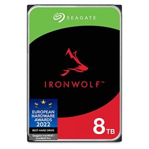 Seagate IronWolf 8 to, Disque Dur Interne NAS HDD, CMR 3,5" SATA 6 Gbit/s 7200 TR/Min, 256 Mo de mémoire Cache, pour NAS Raid, Services Rescue valables 3 Ans (ST8000VN002) (Express IT-Technologies, neuf)
