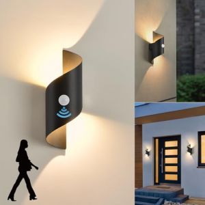 LED Applique Murale intérieur/Extérieur avec Détecteur de Mouvement,10W 3000K blanc chaud Lampe Murale,Éclairage Mural Etanche IP65,Moderne Spirale Métal Luminaire Mural pour Jardin Entrée Patio Noir (KUKAK Lighting, neuf)