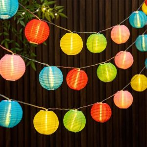 ENLACE Guirlande lumineuse avec 10 lampions LED, multicolore, à piles, 1,5 m, pour mariage, jardin, terrasse, fête, balcon, décoration intérieure et extérieure (DONGWANG, neuf)