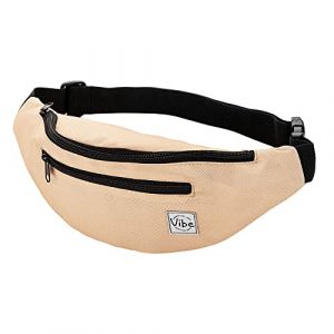 Vibe Festival Gear – Sac banane mignon pour homme et femme pour festival, rave, randonnée, course à pied, cyclisme avec nombreux imprimés, couleurs et effet holographique, beige, Fits Most (VibeFestivalGear, neuf)