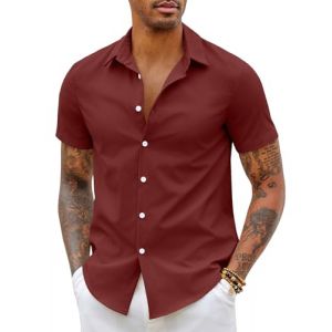 COOFANDY Chemise à Manches Courtes pour Hommes Chemises d'Été d'Affaires Chemise Décontractées Couleur Unie Chemisette Casual Rouge Bordeaux 5XL (COOFANDY EU, neuf)