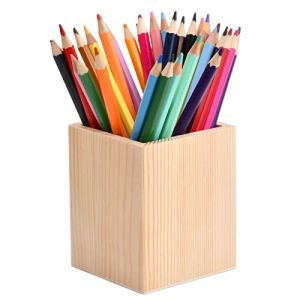 Ehuihuan Porte-Crayons, Porte-Stylos en Bois, Pot &agrave; Crayons Carr&eacute;, Pen Pot pour Le Bureau, La Maison, &Eacute;cole, Pinceaux de Maquillage 10 x 8 x 8cm (Ehuihuan, neuf)