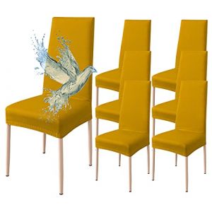 Poligino Housse de Chaise 6 pièces Imperméables, Housse de Chaise Salle à Manger, Housse Chaise Extensible, Universel, Facile à Installer, Facile à Nettoyer (Jaune,6 pièces) (WANGHOUYUYU, neuf)