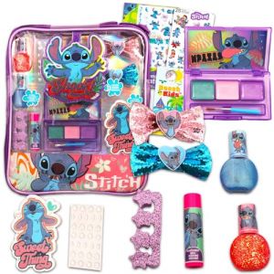Trousse de maquillage Stitch pour filles – Ensemble de fournitures de maquillage Stitch avec sac à bandoulière Stitch pour filles, baume à lèvres, pinces à cheveux, brillant à lèvres, plus (Bixem, neuf)