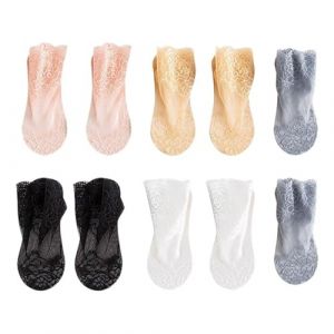 EORPAVU Chaussettes femme,Chaussettes dentelle femme, chaussettes résille, chaussettes invisibles, bas coton mi-mollet, chaussettes bateau antichute et antidérapantes, (5 paires) (HE CHANGYUAN, neuf)