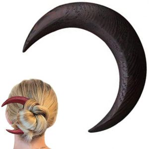 Fourche &agrave; cheveux en croissant de lune sculpt&eacute;e &agrave; la main, barrette en &eacute;pingle &agrave; cheveux en croissant de lune en bois, &eacute;pingle &eacute;paisse pour dames pour accessoires d'outils de coiffure (S, Le noir) (Hikaka, neuf)