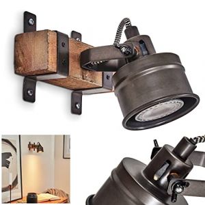 hofstein Applique mural Pehefito, lampe en bois et m&eacute;tal marron, noir et gris, t&ecirc;tes sont orientables et pivotables, 1xGU10, ampoule(s) non incluse(s) (hofstein, neuf)