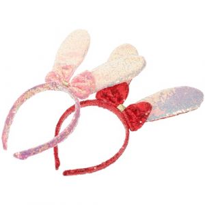 ROMISBABA Lot de 2 Serrage-T&ecirc;tes Lapin &agrave; Paillettes Rose et Rouge Bandeaux Oreilles de Lapin &Eacute;lastiques pour Cosplay Adulte D&eacute;guisement de P&acirc;ques Saint-Valentin et Carnaval Accessoire (jannhr, neuf)
