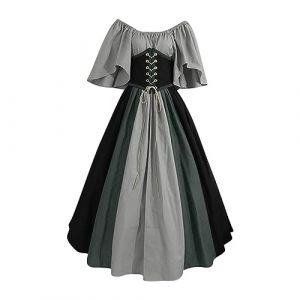 Susenstone 2024 Robe Medievale Femme Grande Taille Victorienne Steampunk Gothique Vintage Medievale Steampunk Costume MéDiéVal Femme DéGuisement Victorienne DéGuisements Dress Halloween Renaissance (⭐⭐⭐⭐⭐Susenstone, neuf)