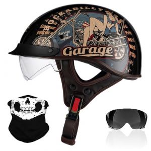 RHBDDHV Demi-Casque de Moto, Casque Moto Rétro, Casque Jet ECE2206 Homologué, Casque Moto Cyclomoteur avec Visière, Casque de Moto Hommes et Femmes, pour Moto et Scooter, M~XXL (geechcs, neuf)