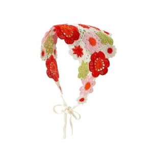 Foulard Triangle Cheveux Bandeau triangulaire fait main au crochet, fleur, fraise, foulard, chapeau, bandeau tricot&eacute; for filles, serviette(Color-10) (huxiaohong666, neuf)