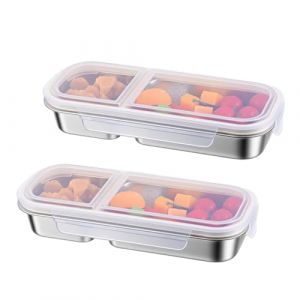 2 Lunch Box,Argent Bento Box Boite Repas Premium Gamelle Chauffante Bento Avec Compartiments Boite a Gouter Inox Boite Isotherme Repas Chaud,Convient Aux Bureaux et Aux Salles de Sport(26.2X10.3X4CM) (tianyaodianzi, neuf)