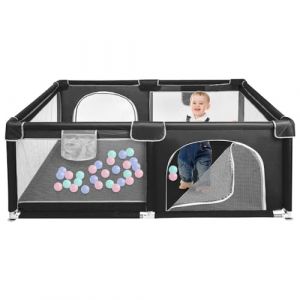 Parc Bebe,Parc Enfant,Parc Bébé en Tissu Oxford,Parc Bebe xxl avec Barrières,Parc De Jeux Bébé avec Filet Respirant Sur Quatre Côtés (jusiZL, neuf)