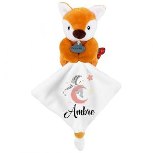 KDO MAGIC - Doudou personnalisé - Personnalisable avec Un prénom - Peluche personnalisée - Cadeau Naissance, garçon, Fille, bébé, Anniversaire (Lune Rose, Renard) (KDO-MAGIC, neuf)